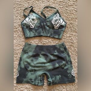 Darc Sport Green Black Tiger Print Athletic Shorts Set